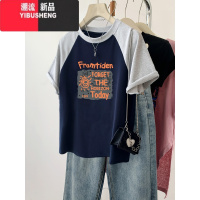 YIBUSHENG小个子韩系休闲风短袖T恤女装2024新款季ins拼接插肩袖上衣