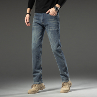 金盾(KIN DON)潮牌牛仔裤男秋冬季款黑色修身小脚韩版纯黑色帅气弹力百搭直筒休闲裤