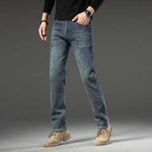 金盾(KIN DON)潮牌牛仔裤男秋冬季款黑色修身小脚韩版纯黑色帅气弹力百搭直筒休闲裤