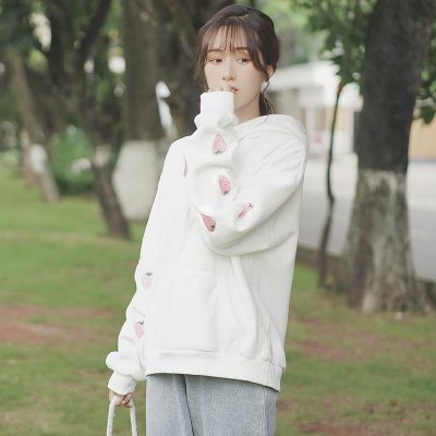 珂卡慕(KEKAMU)春秋装新款长袖超火连帽卫衣女宽松慵懒风上衣女白色默认颜色S