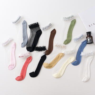 初愫5双装夏季蕾丝花边水晶玻璃丝薄款女袜5双混装均码