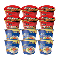 康师傅 经典红烧牛肉面113g/桶+鲜虾鱼板面102g/桶 混合口味12桶 整箱装