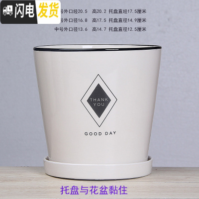 三维工匠白色欧式花盆陶瓷特大中三号绿植盆栽创意简约花盆带托盘 T-GJ300-6白菱形 中等花盆容器