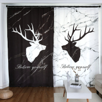 北欧简约几何图案麋鹿成品窗帘定制客厅半遮光清新文艺格子窗帘布