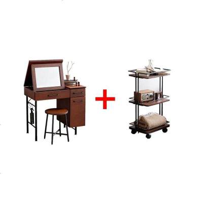 北欧实木梳妆台卧室铁艺化妆台小户型工业ins风多功能翻盖化妆桌