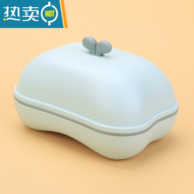 敬平肥皂盒带盖沥水家用便携可爱创意大号洗衣卫生间双层学生宿舍香皂 绿色小草皂盒 0482