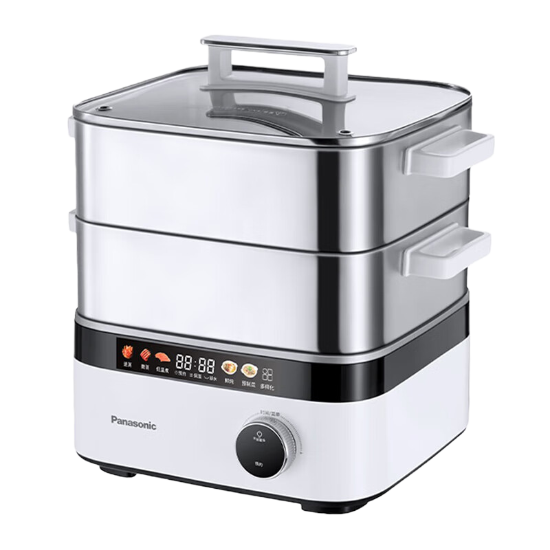松下(Panasonic)电蒸锅家用不锈钢多功能大容量电热锅电煮锅智能预约双层蒸笼炖蒸煮一体NF-ST1