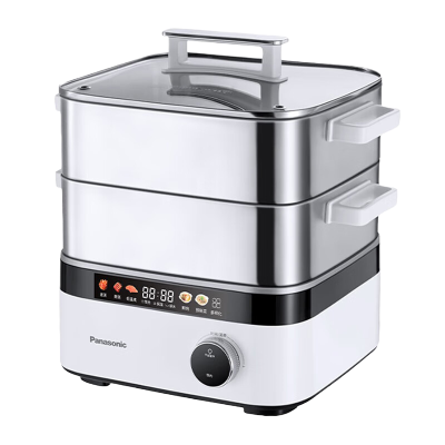 松下(Panasonic)电蒸锅家用不锈钢多功能大容量电热锅电煮锅智能预约双层蒸笼炖蒸煮一体NF-ST1