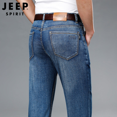 JEEP吉普春夏季新款中年牛仔裤男士宽松直筒长裤弹力休闲大码男裤BJ967