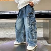 男童牛仔裤秋季儿童装秋装新款中大童春秋款痞帅潮酷工装裤子