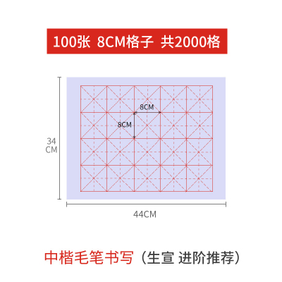 六品堂米字格宣纸书法专用纸作品纸毛笔书法练习纸毛笔字纸套装100张8cm*20格（生宣，进阶推荐）宣纸+100g墨汁
