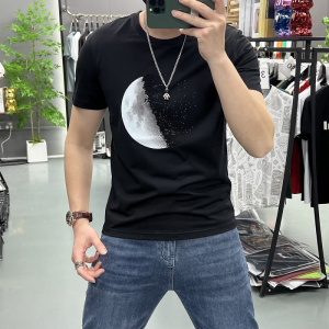 夏季新款星空半月烫钻潮牌修身短袖T恤男青年时尚上衣打底衫