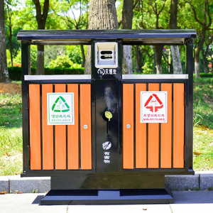 铭威盾户外垃圾桶大号环卫不锈钢木分类双果皮箱室外公园景区小区垃圾箱
