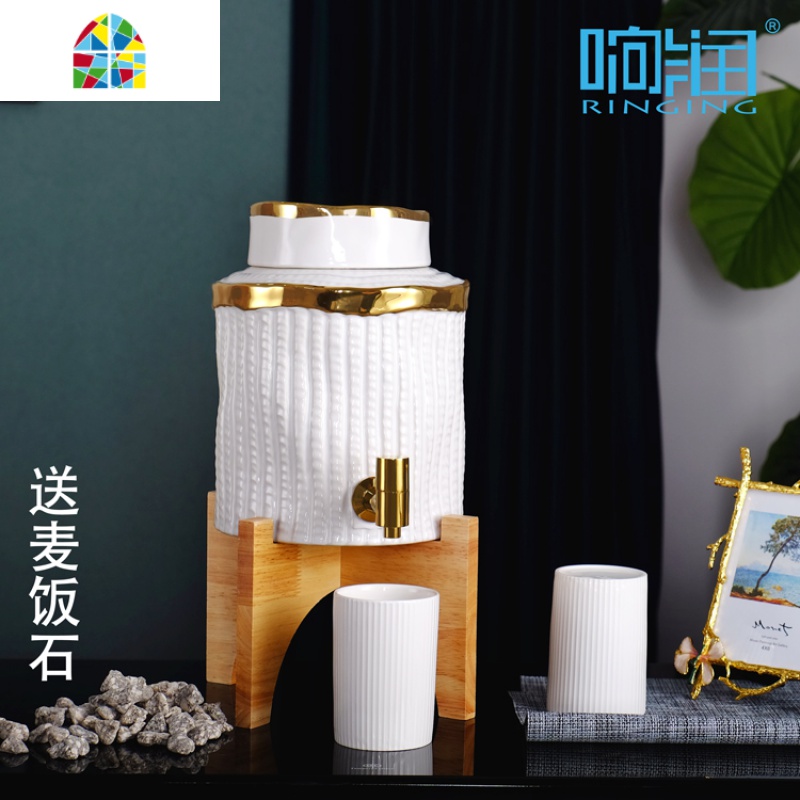 北欧冷水壶带龙头凉水壶水杯家用套装大容量可高温创意柠檬果汁壶 FENGHOU 6升轻奢绿宝石款-配2杯-送麦饭石