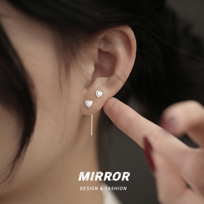 999纯银爱心耳钉女耳环耳饰耳线小巧简约养耳洞新款潮送女朋友老婆情人节七夕生日礼物
