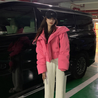 年冬季新款翻领短款休闲羽绒棉服女韩版小个子设计感棉衣棉袄