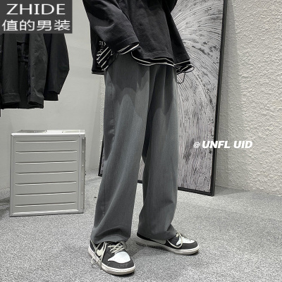 SUNTEK日系坠感九分小西裤男宽松港风垂感直筒垂坠感拖地裤阔腿休闲长裤西裤
