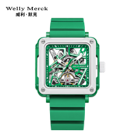 welly merck威利默克品牌正品男表全自动镂空机械表麻将系列新款时尚方形手表男士腕表WM-091M