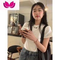 七斓纯色正肩T恤女夏季韩版2023新款百搭基础款修身显瘦学生短袖上衣