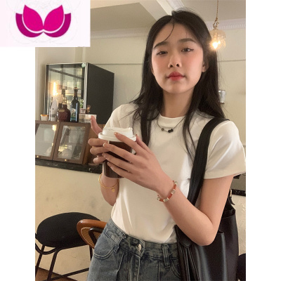 七斓纯色正肩T恤女夏季韩版2023新款百搭基础款修身显瘦学生短袖上衣