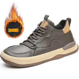 真皮板鞋男款萌丑芒果鞋高帮加绒保暖棉鞋百搭男士欧洲站休闲鞋潮