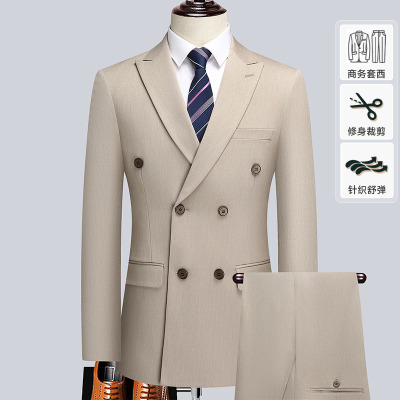 戗驳领双排扣套装西服男士商务西装韩版修身正装婚礼结婚西服套西