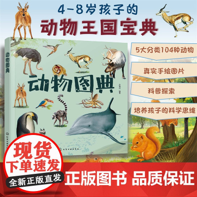 动物图典 3-8岁儿童孩子幼儿园低年级一二三年级动物王国宝典科普读物图书籍 5大分类104种动物 真实手绘图片