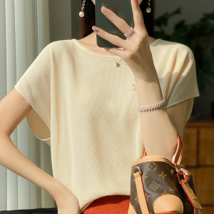女装纯色 针织T恤短袖冰丝蝙蝠衫夏季新款英伦风薄款套头上衣