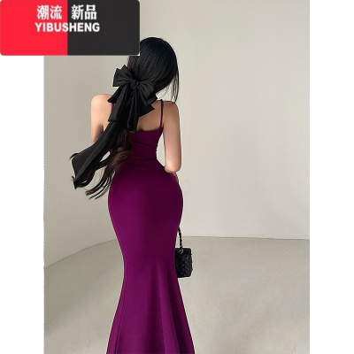 YIBUSHENGYoungGirlDay纯欲性感修身显瘦肩带可调节包臀鱼尾吊带连衣裙长裙