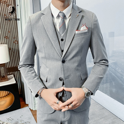 七匹狼国际公司授权WOLFTREK-男装2021新款春款男装西服纯色英伦风西服男西装套装X29套装