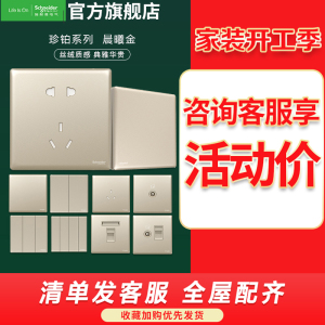施耐德电气开关插座 珍铂系列晨曦金色 五孔插座 二三插86型墙壁 电源插座10A 家用86型 USB插座 电视电脑插座 五孔插座 晨曦金
