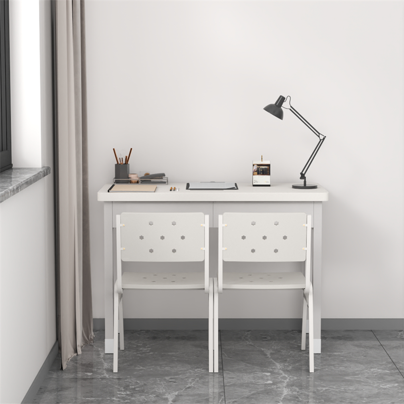 富路达钢制学习桌写字桌学员电脑桌内务办公桌宿舍干部二抽桌+两椅