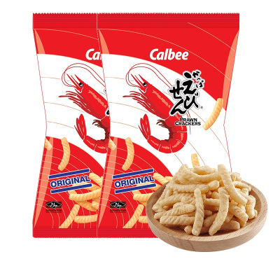 日本进口卡乐比虾条大包装90*2袋原味虾条膨化食品休闲零食小吃