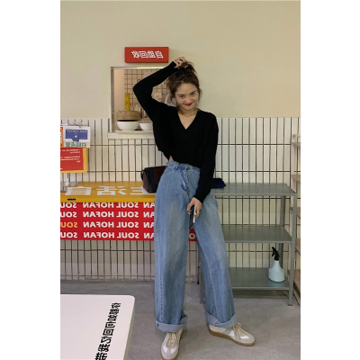 语娄胖mm春装新款大码女装宽松阔腿牛仔裤夸大腿粗的裤子女显瘦百搭2021大码女装