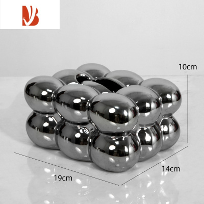 三维工匠奶油风棉花糖纸巾盒创意陶瓷轻奢抽纸盒摆件客厅纸抽盒茶几餐桌 棉花糖纸巾盒 电镀色