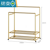 敬平晾衣架置地双杆式衣帽架卧室家用简易落地阳台室外移动挂晒衣服架 加粗款YMJ-95双层纳米金长150