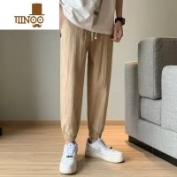 YANXU裤子男士夏季薄款潮流休闲裤棉麻夏天男裤潮牌亚麻九分裤束脚裤男