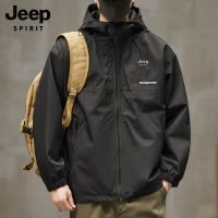 吉普黑色夹克男士外套春季新款男装宽松户外冲锋衣男生运动上衣服