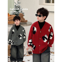 童酷儿童冬装湖州织里童装韩版加厚针织开衫熊猫提花男童毛衣
