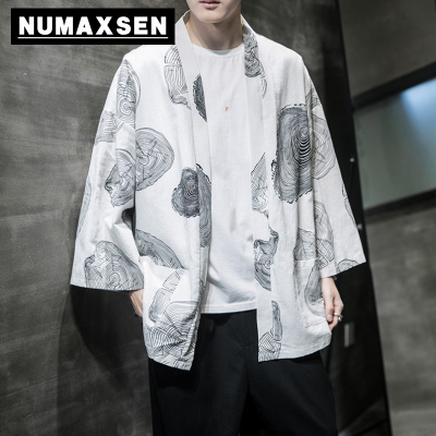 纽曼森（Numaxsen）七分袖衬衫男中国风开衫道袍夏季薄款冰丝短袖国潮宽松防晒上衣服