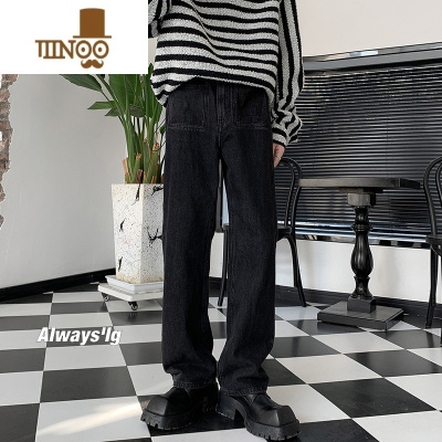 YANXU轻熟风直筒牛仔裤男秋季美式高街修身九分裤子潮牌宽松大码休闲裤