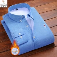 啄木鸟新款冬季加绒加厚牛津纺长袖衬衫男轻商务刺绣保暖休闲衬衣