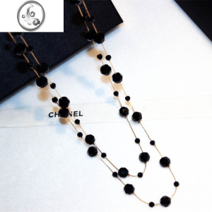 JiMi韩国时尚气质黑色水晶长款毛衣链 欧美个性双层项链吊坠新款 均色