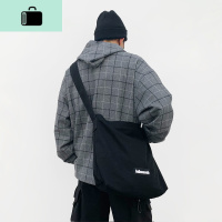 新款日系复古帆布女街头潮流单肩斜挎包男潮牌学生休闲大容量背包NEW LAKE 黑色