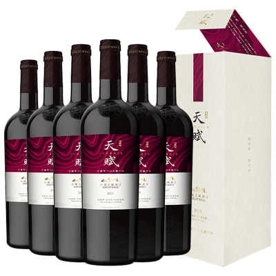 官方旗舰店-长城天赋酒庄赤霞珠·丹菲特干红葡萄酒750ml单支礼盒*6中粮直营红酒