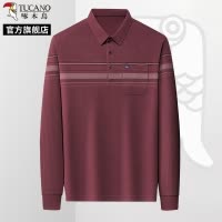 啄木鸟男士真口袋翻领上衣2025春季新款长袖t恤中年爸爸装POLO衫C