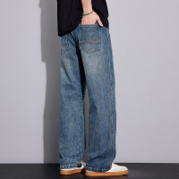 秒发织带锥形男裤工厂直供浅蓝水洗潮牌九分牛仔裤_531