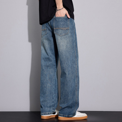 秒发织带锥形男裤工厂直供浅蓝水洗潮牌九分牛仔裤_531