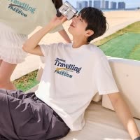 [2.5折价63元]唐狮夏季新款短袖女白色T恤设计感情侣装宽松上衣男款半袖G