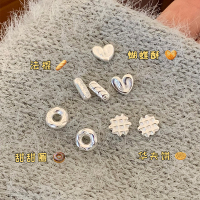 s999纯银[面包脑袋]耳钉女小众耳环韩系耳饰耳扣银饰个性